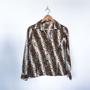 Vintage VTG Y2K 2000s Animal Print Button Up Long Sleeve Blouse Top